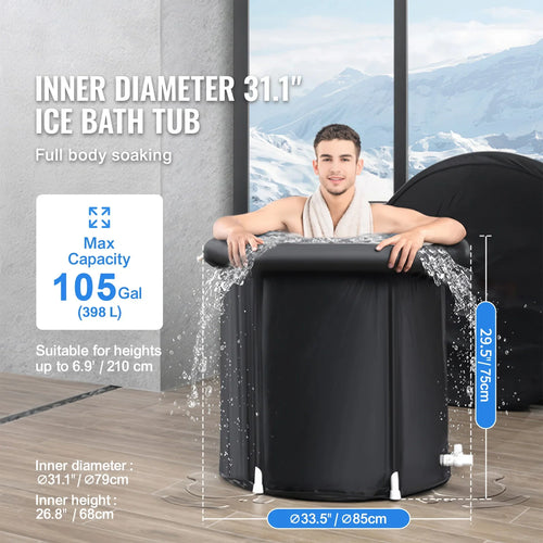 Cold Plunge Tub for Adults - Portable Ice Bath with Insulated Design, Cover & Carry Bag