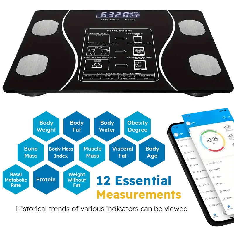 Bluetooth Digital Bathroom Scale with LED Display – Body Fat & Weight Tracker