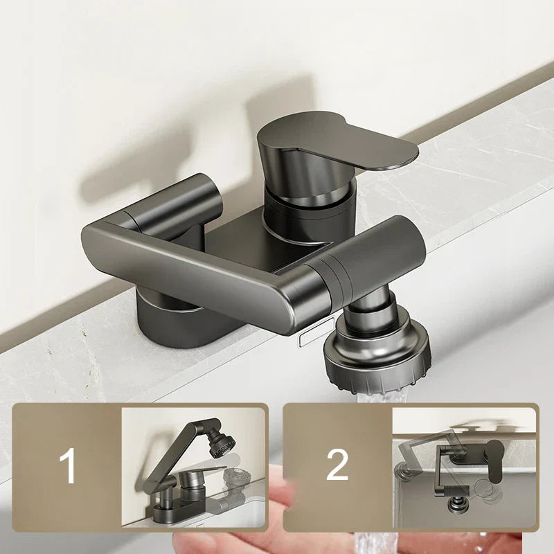Two-Hole Basin Mixer Faucet with 360° Swivel for Hot and Cold Water