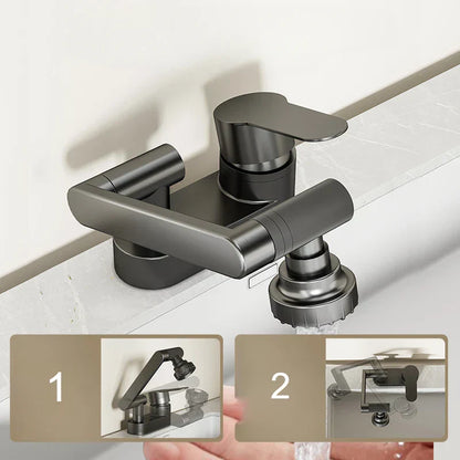 Two-Hole Basin Mixer Faucet with 360° Swivel for Hot and Cold Water