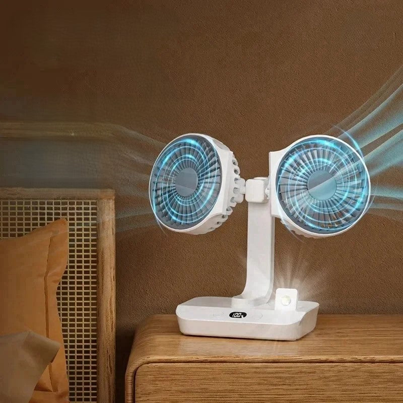 Portable Night Lamp with Adjustable Double-Head Table Fan