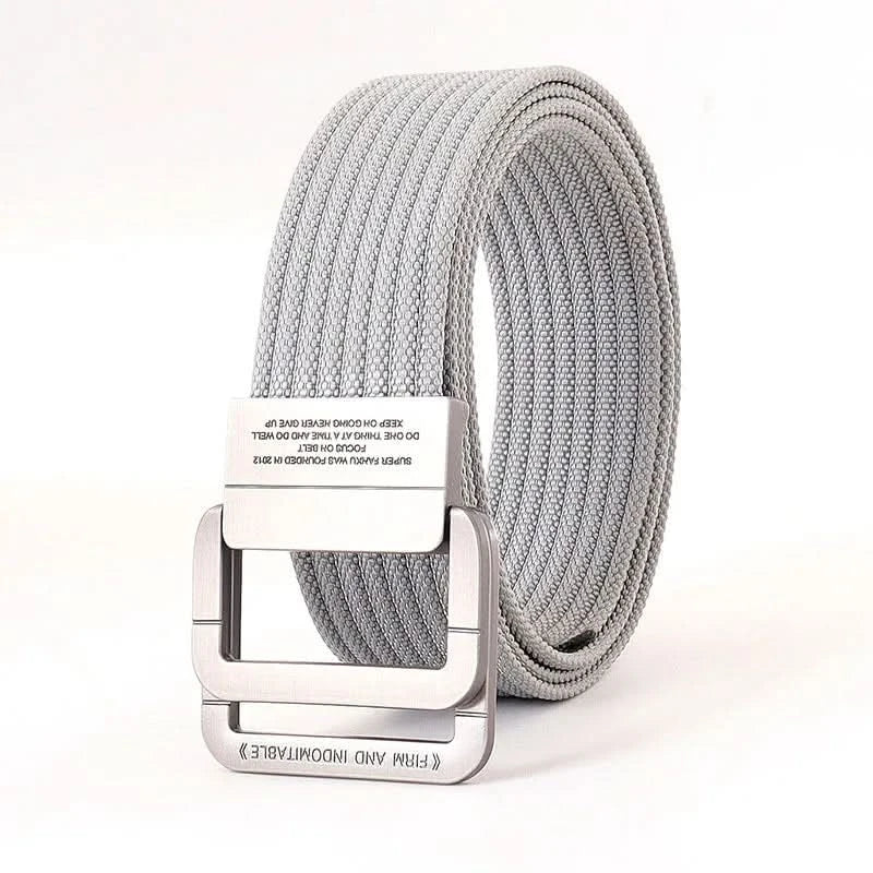 Unisex Adjustable Canvas Belt with Double Metal Ring Buckle