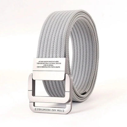 Unisex Adjustable Canvas Belt with Double Metal Ring Buckle