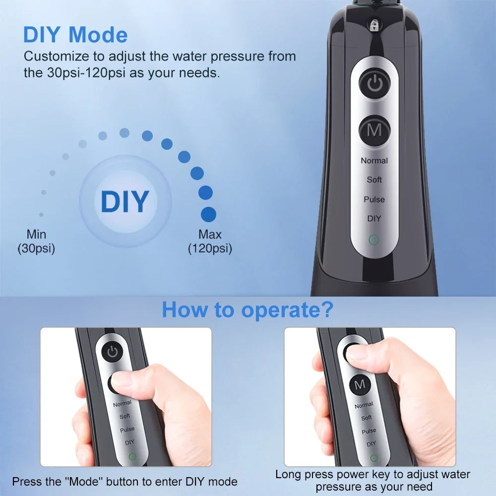 Water Flosser with 300ml Reservoir - USB-C Rechargeable, 4 Settings, IPX7 Waterproof