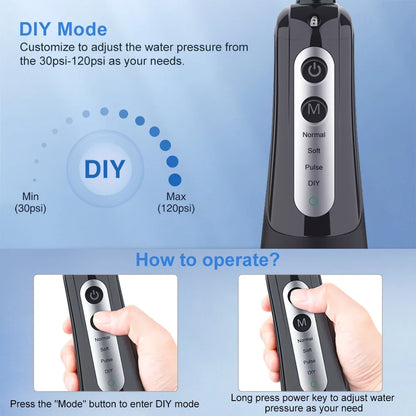 Water Flosser with 300ml Reservoir - USB-C Rechargeable, 4 Settings, IPX7 Waterproof