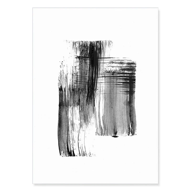 Minimalist Abstract Ink Brush Stroke Canvas Prints in Black and White for Home and Office Decor