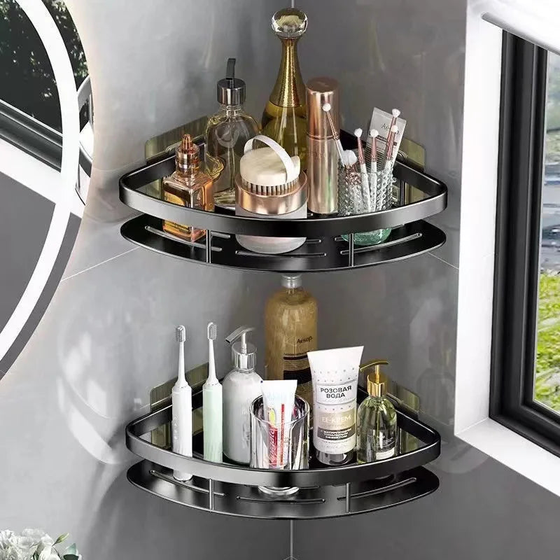 Aluminum Wall Shelf for Corners – No Drill Space-Saving Bathroom Organizer