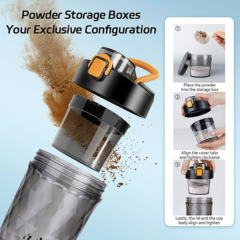Self-Cleaning Electric Shaker Bottle with Built-in Powder Storage, USB-C