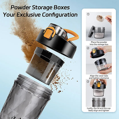 Self-Cleaning Electric Shaker Bottle with Built-in Powder Storage, USB-C