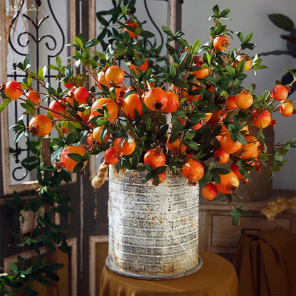 Set of 6 Faux Pomegranate Fruit Stems with Foliage