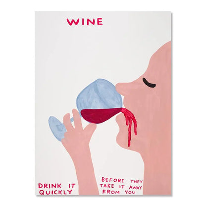 Abstract Canvas Print of Rabbit and Cat with Wine and Biscuit - Nordic Wall Art for Living Room Decor