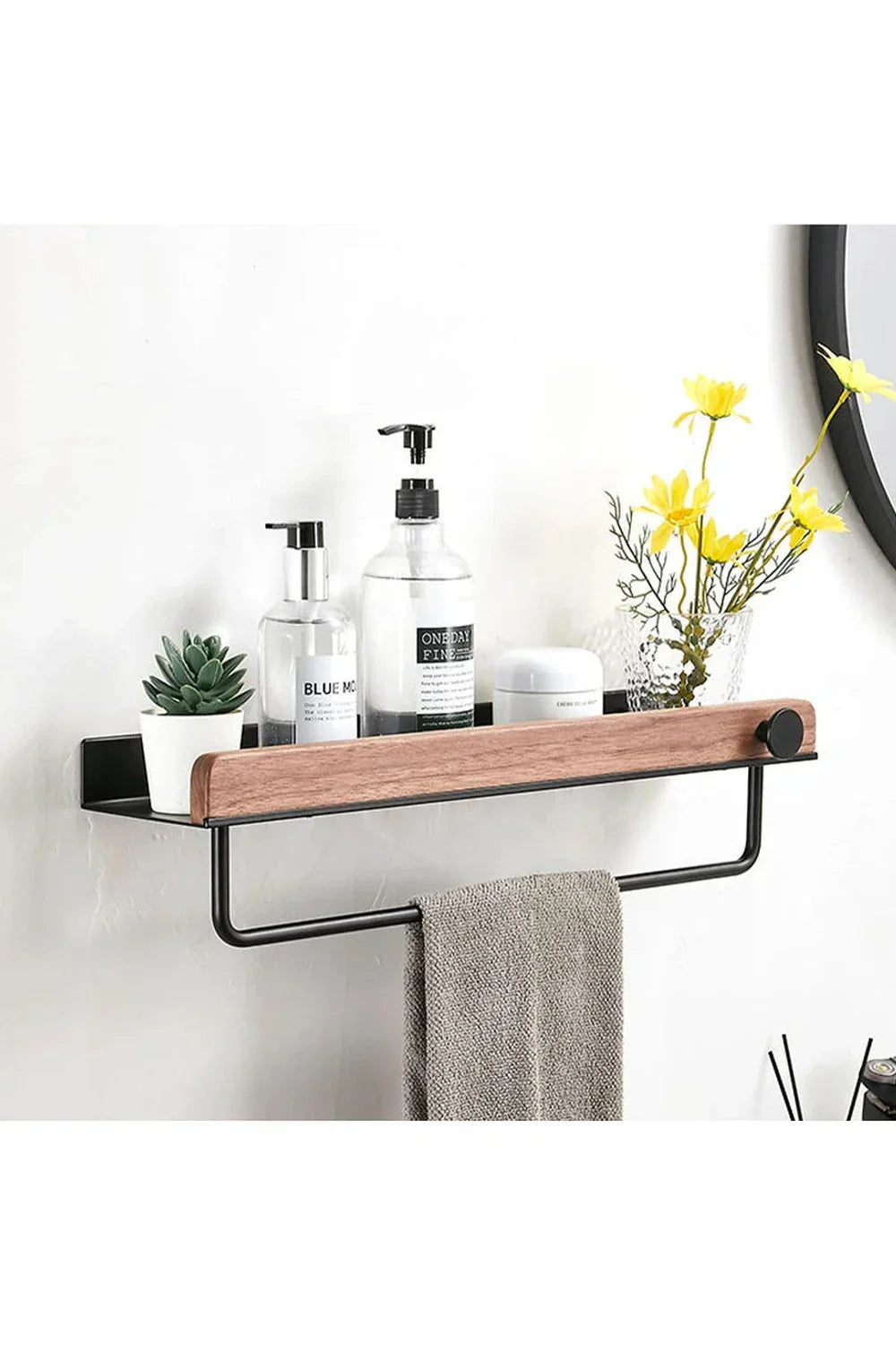 Wooden Wall Shelf with Accent Design