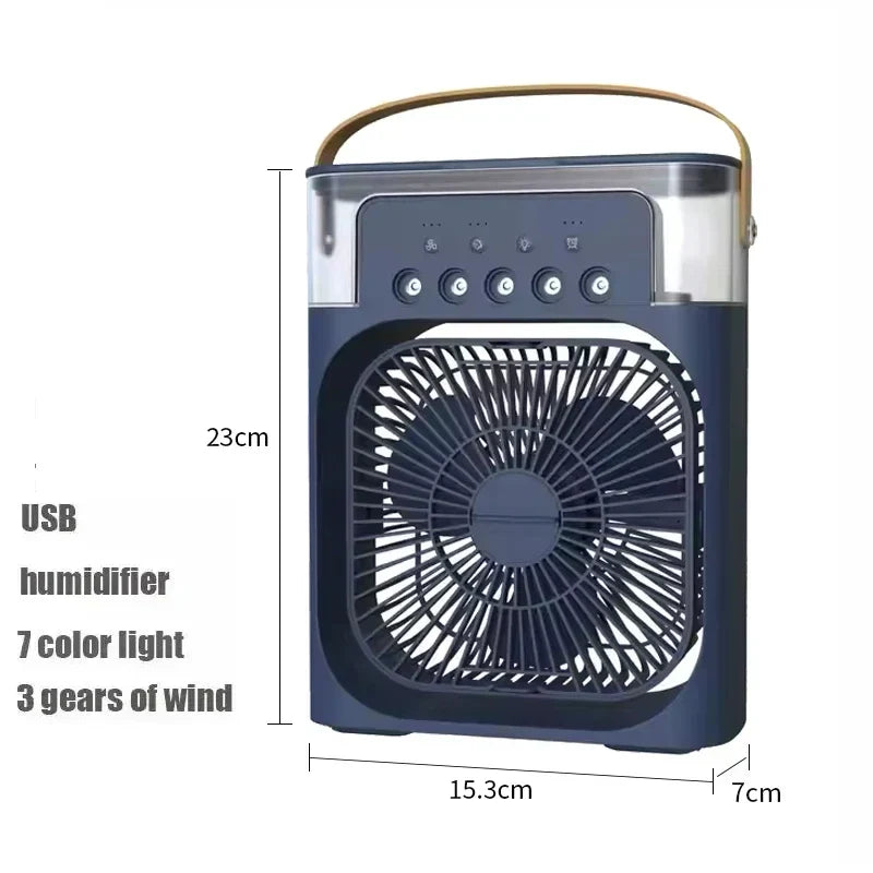 Portable 3-in-1 Air Conditioner Fan – Mini Cooler with LED Light, Humidifier, Adjustable Air for Home & Office