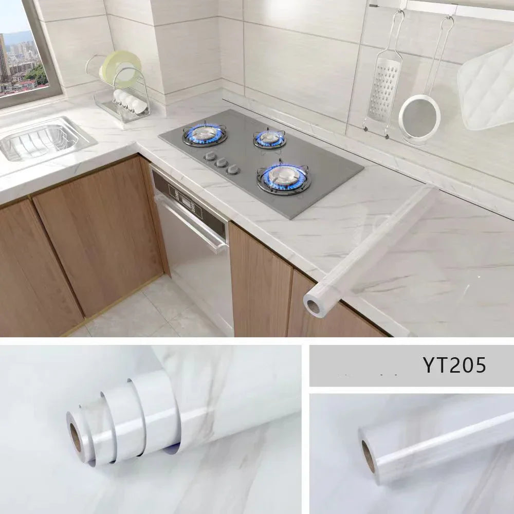 Self-Adhesive Waterproof Wallpaper - Marble Oil-Proof Film for Kitchen Renovation