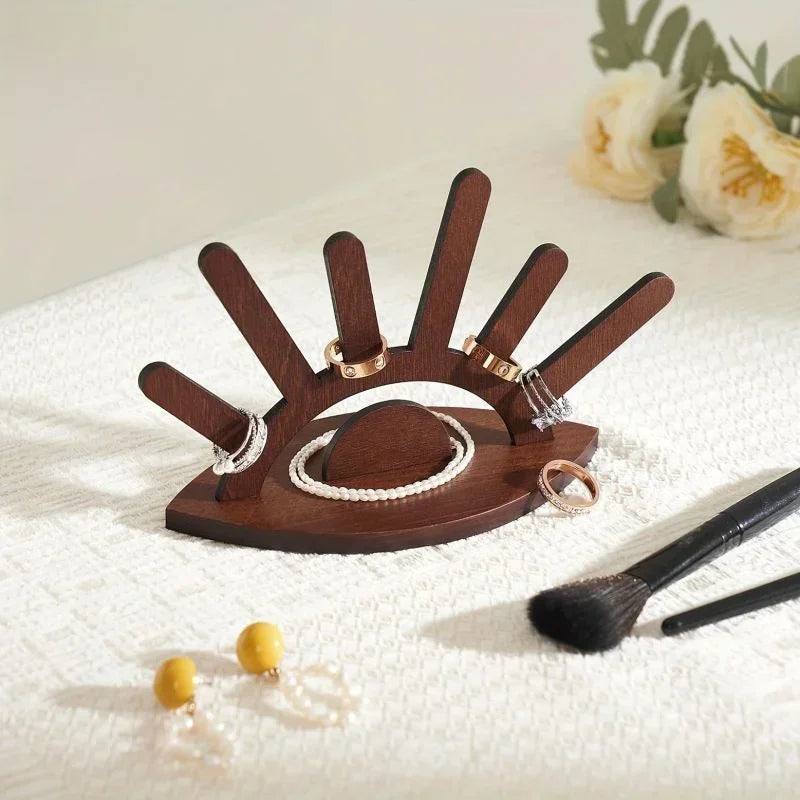 Rustic Jewelry Display Stand – Wooden Organizer with Sunburst Design
