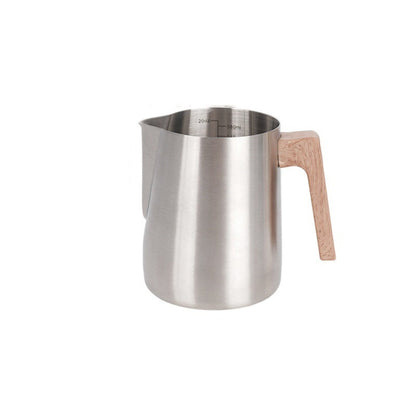 Modern Stainless Steel Milk Frother with Wood Grain Handle