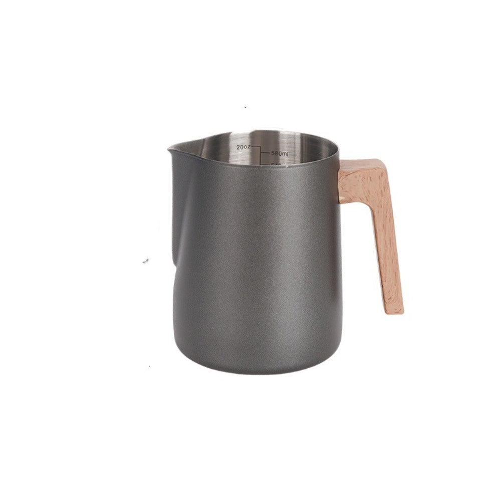 Modern Stainless Steel Milk Frother with Wood Grain Handle