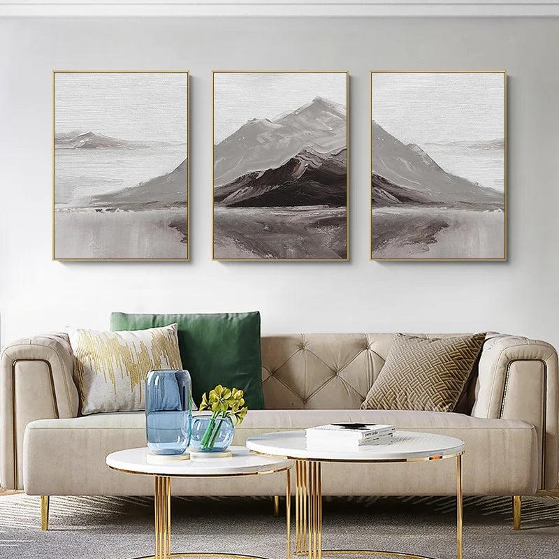 Serene Gray Mountain Canvas Art for Modern Living Spaces
