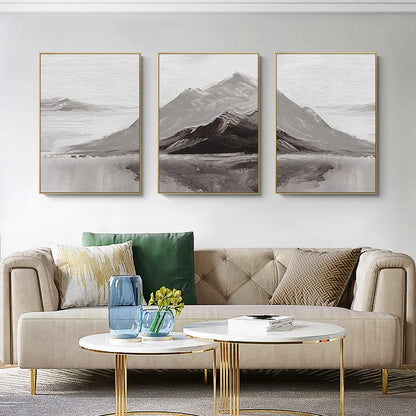 Serene Gray Mountain Canvas Art for Modern Living Spaces