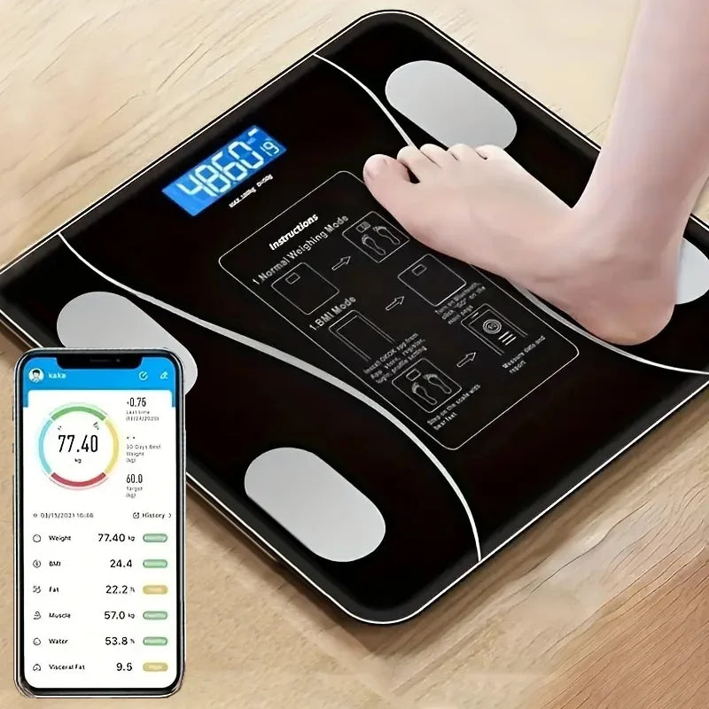 Bluetooth Digital Bathroom Scale with LED Display – Body Fat & Weight Tracker