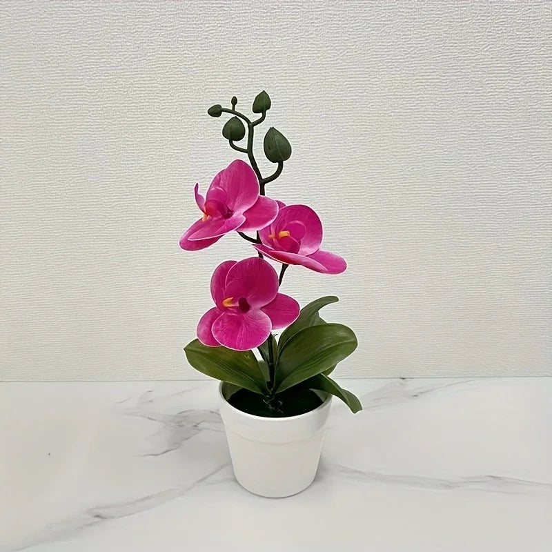 Artificial Orchid Bonsai | Realistic Flowers | Light-Resistant Table Decor for Living Room, Office & Entryway