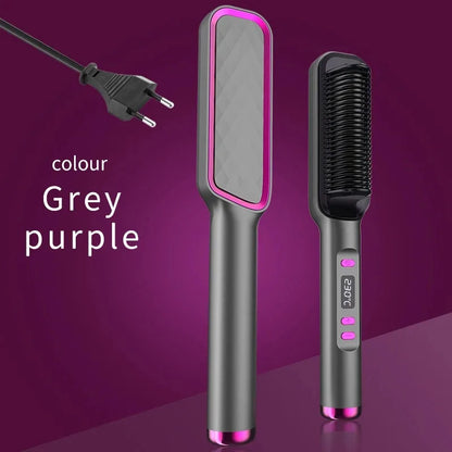 Hair Straightening Brush with LED Temperature Display & Anti-Scald Protection | 360° Rotating Cable
