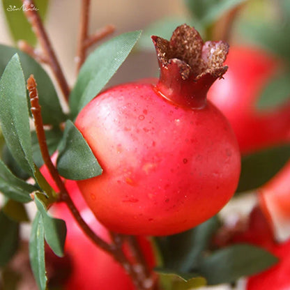 Set of 6 Faux Pomegranate Fruit Stems with Foliage