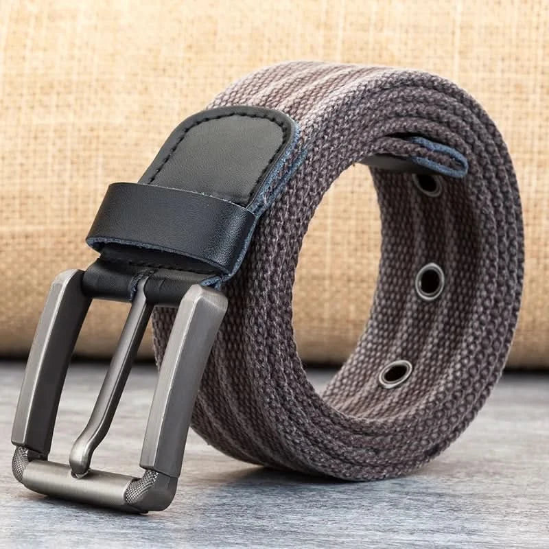 Adjustable Casual Striped Waistband Canvas Belt for Men
