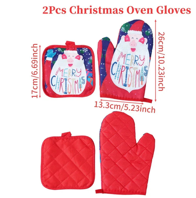 Festive Christmas Oven Mitts Set | Heat-Resistant Kitchen Gloves for Holidays