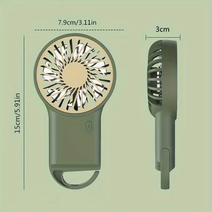 Compact USB-C Folding Fan | Quiet & Portable | Includes Carabiner & Battery