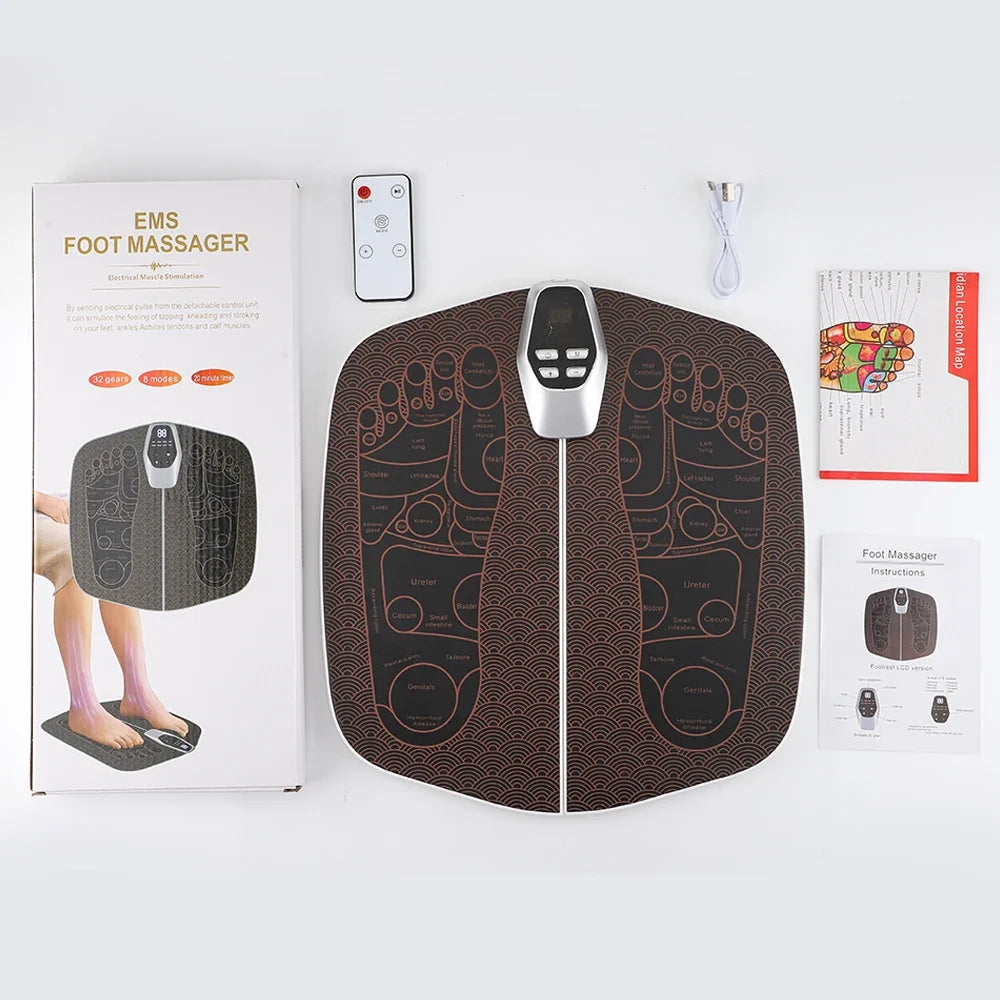 Remote-Controlled Foot Massager Pad – 8 Modes, 32 Intensities, USB Rechargeable, 20-Minute Auto Shut-Off