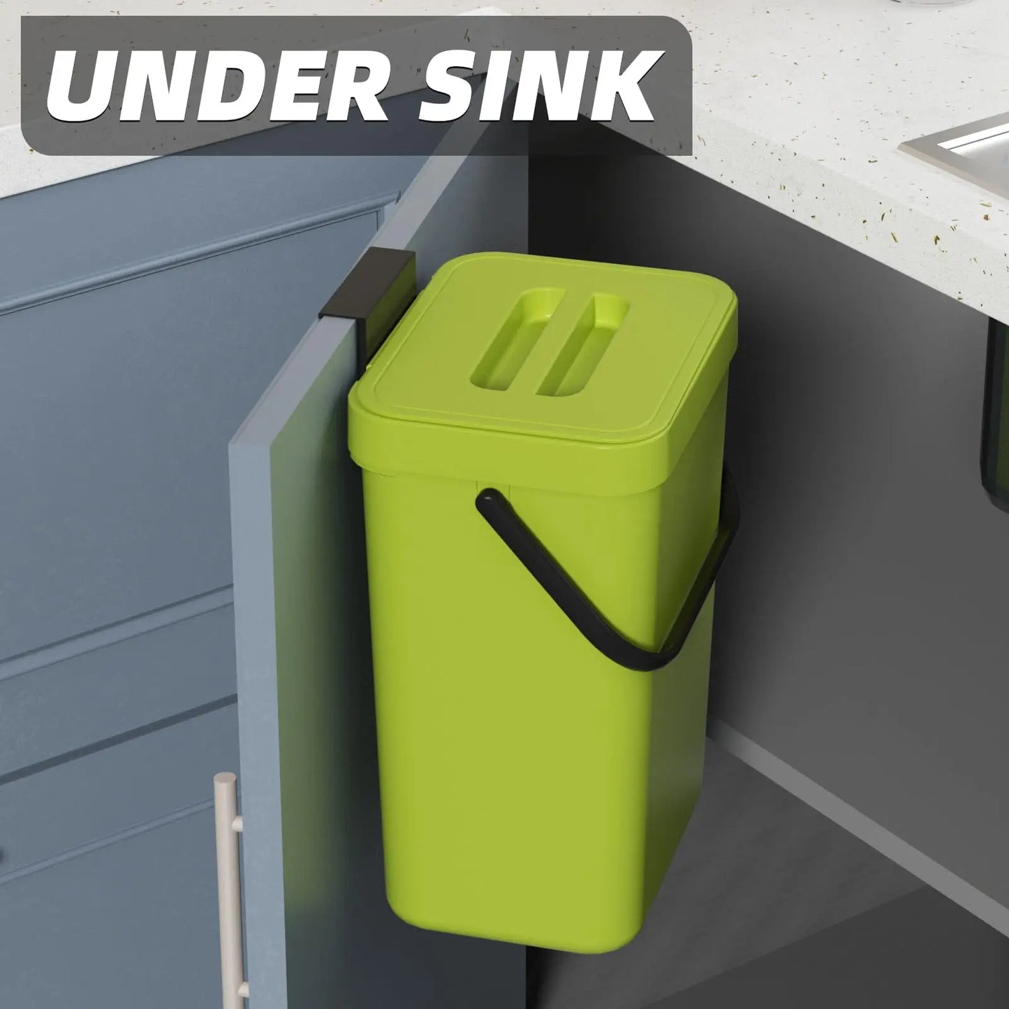 Compact Hanging Mini Trash Bin with Lid and Carry Handle for Kitchen and Bathroom
