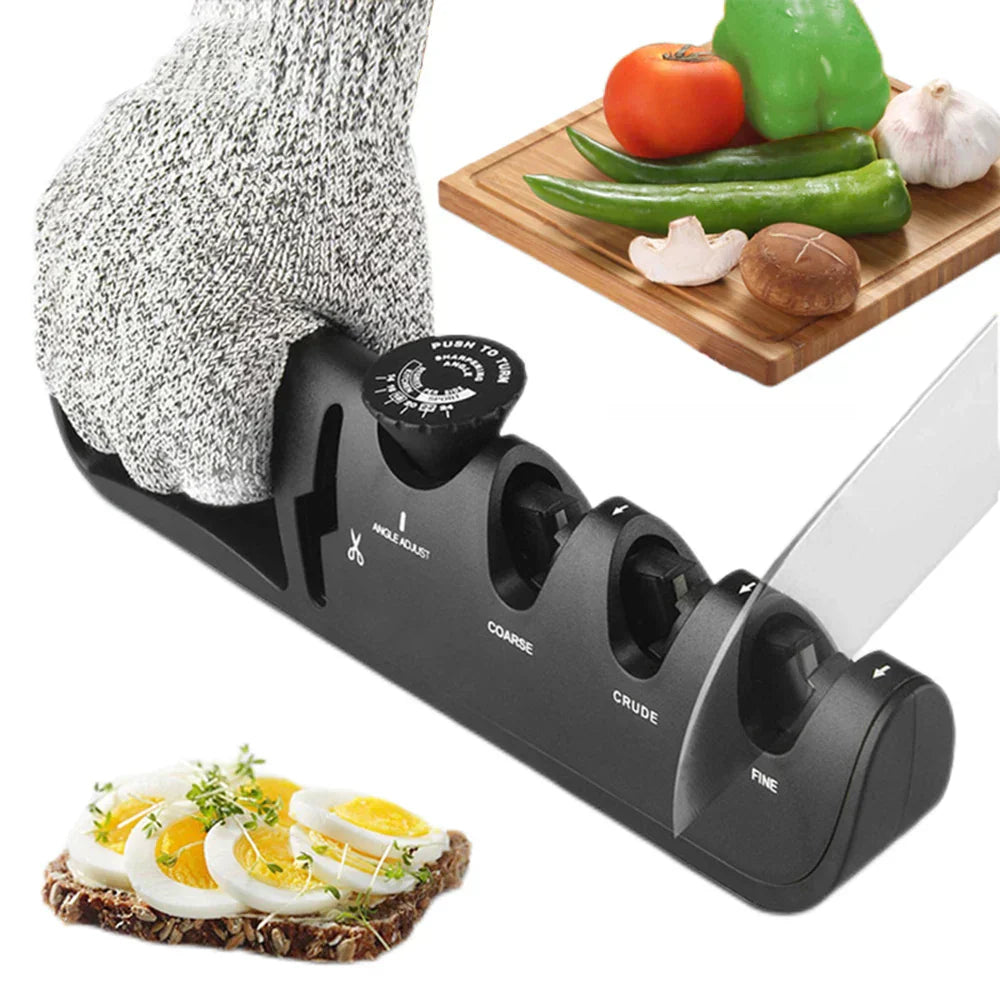 Adjustable Angle Knife Sharpener 14-24 Degrees with Non-Slip Base and Ergonomic Handle for Kitchen Cutlery and Scissors