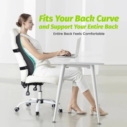 24-Inch Lumbar Support Cushion with Memory Foam, Breathable Mesh, and Non-Slip Straps
