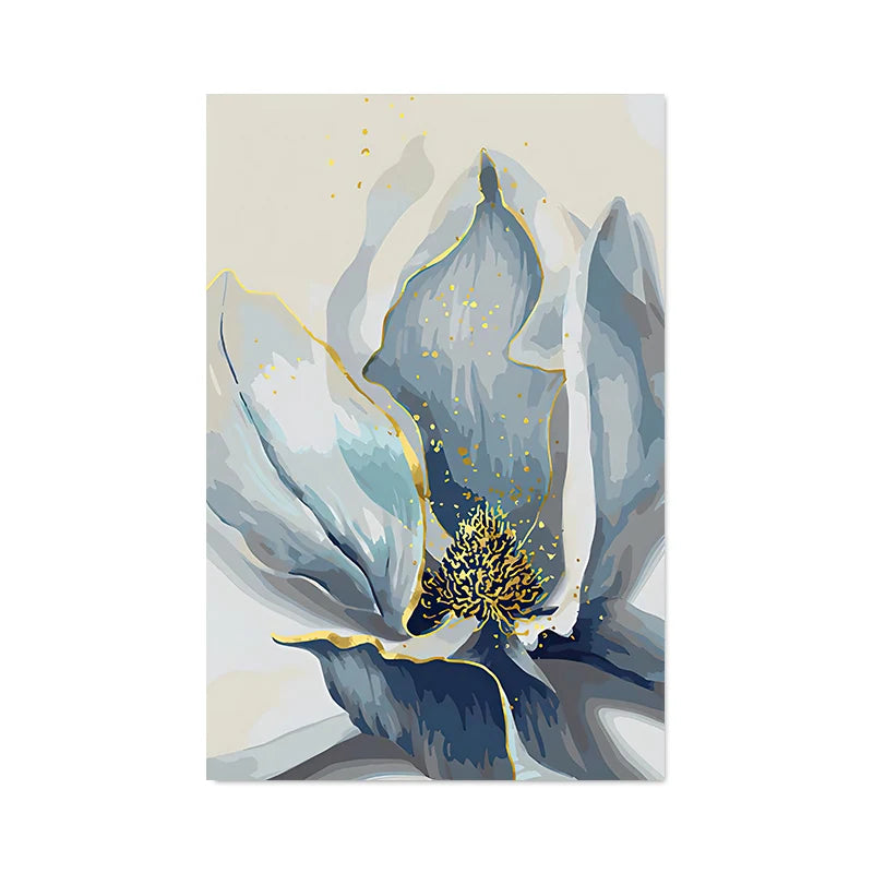 Modern Botanical Abstract Canvas Prints - Large Blue Floral Wall Art for Home Decor