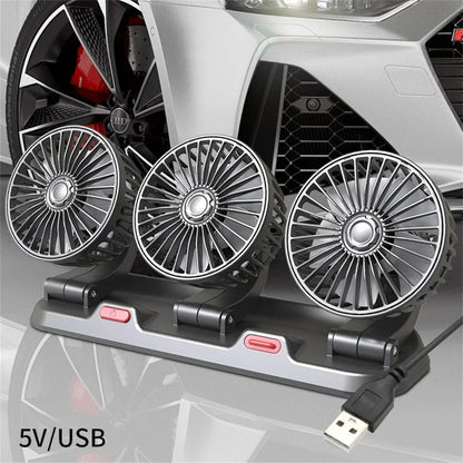 Automotive Electric Fan - 3-Head 360° Adjustable USB/12V/24V - Quiet Cooling for Home, Office & Car - 2 Speed Settings