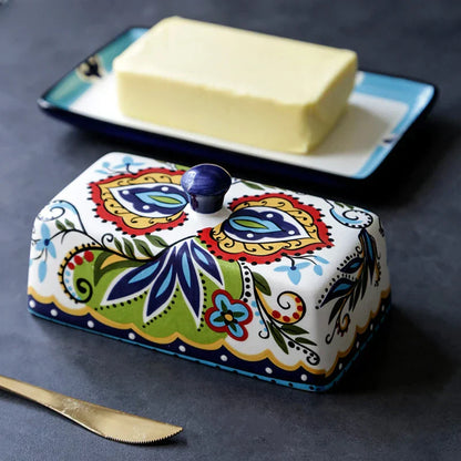 Tuscan Style Hand-Painted Butter Dish