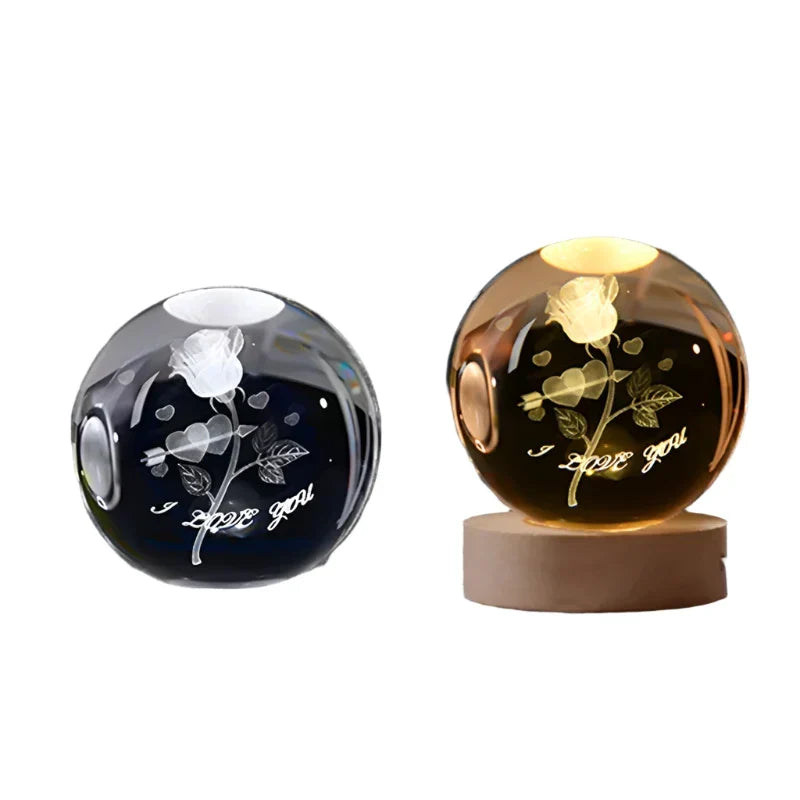 LED Starry Sky Projector with Wooden Base - 3D Crystal Night Light for Bedroom and Gifts