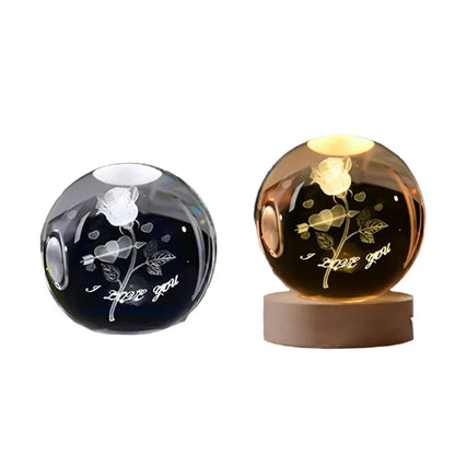 LED Starry Sky Projector with Wooden Base - 3D Crystal Night Light for Bedroom and Gifts
