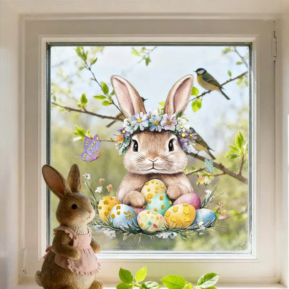 Easter Window Stickers with Vibrant Rabbits & Eggs | Spring Decor