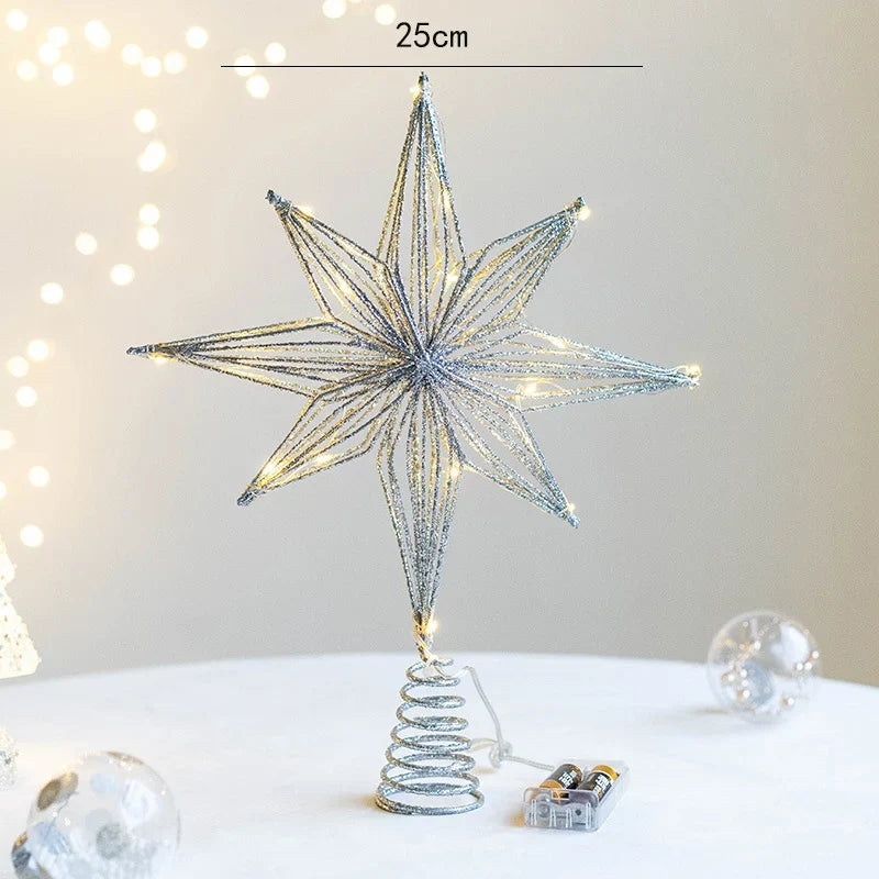 Christmas Star Tree Topper | LED Lights | Battery Operated | Gold Hollow Star with 3D Effect