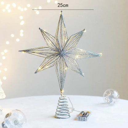 Christmas Star Tree Topper | LED Lights | Battery Operated | Gold Hollow Star with 3D Effect