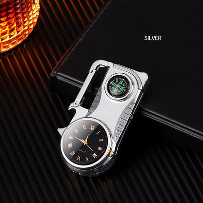 Keychain Lighter with Compass and Windproof Butane - 4-in-1 Metal Tool