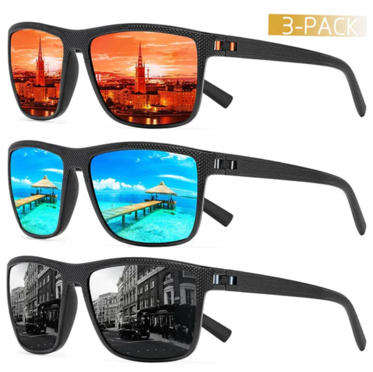 3-Piece Polarized Sunglasses Set – UV400 Protection and Comfort