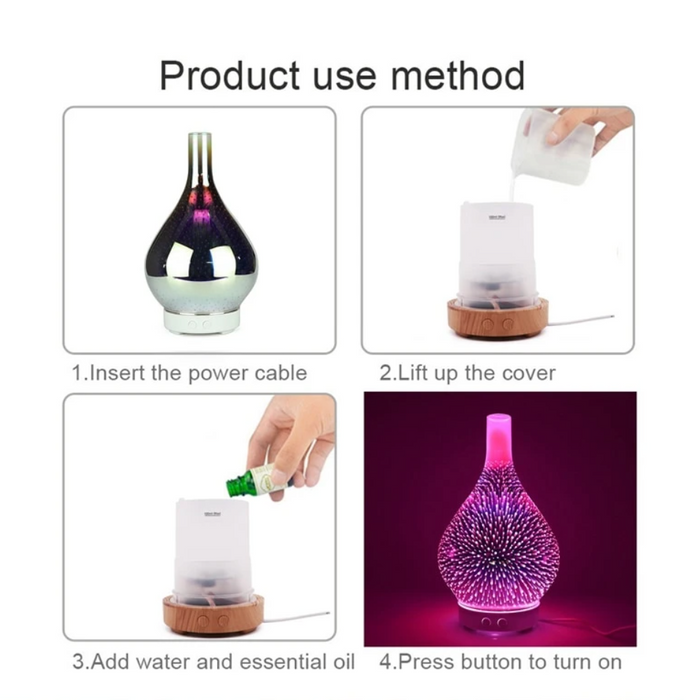 3D Glass Essential Oil Diffuser with LED Lights - AromaBurst Model