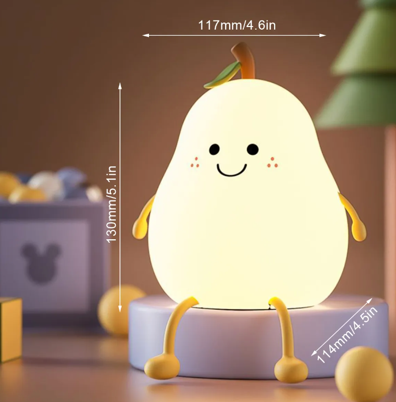 Pear-Shaped Night Light – Soft Silicone, USB Rechargeable, 3 Brightness Levels & Timer, Soothing Illumination for Kids & Babies