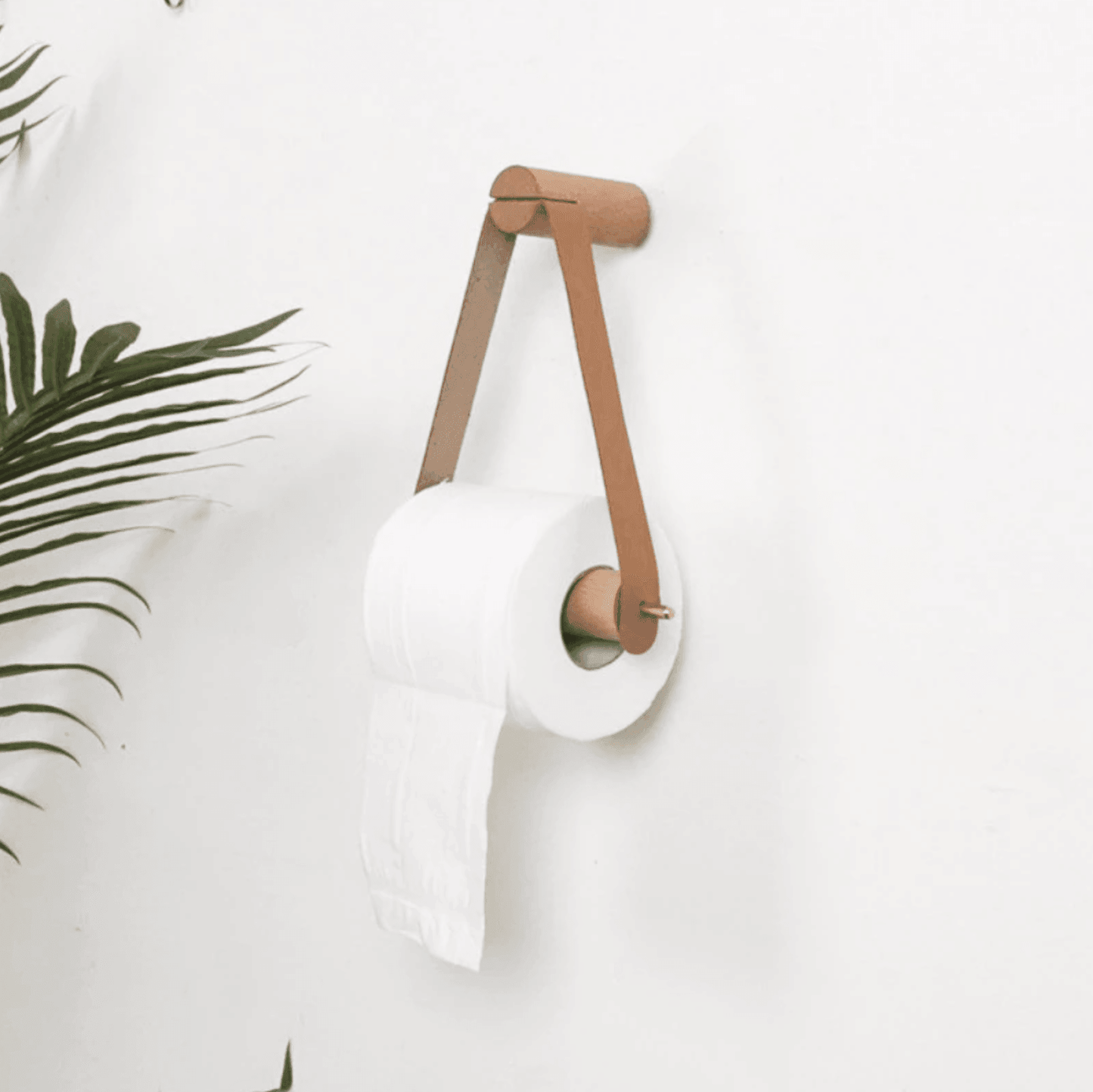 Toilet Paper Holder in Oak and Faux Leather – Minimalist Bathroom Style