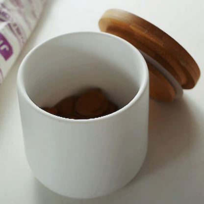 Storage Jar in Black or White with Natural Wooden Lid