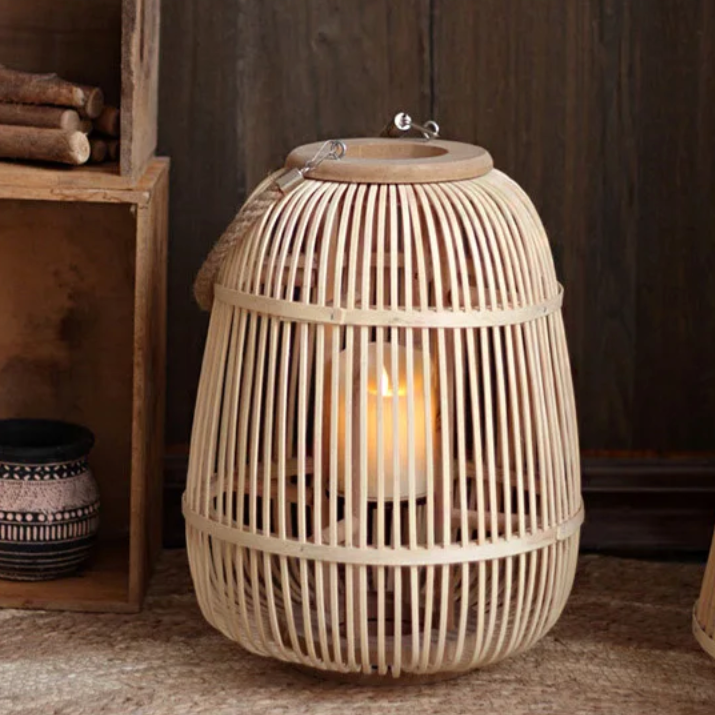 Outdoor and Tabletop Rattan Lantern with Flameless Candle