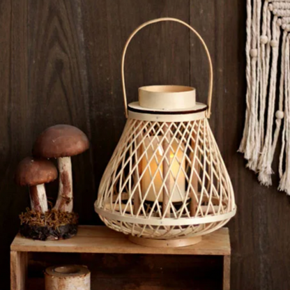 Outdoor and Tabletop Rattan Lantern with Flameless Candle
